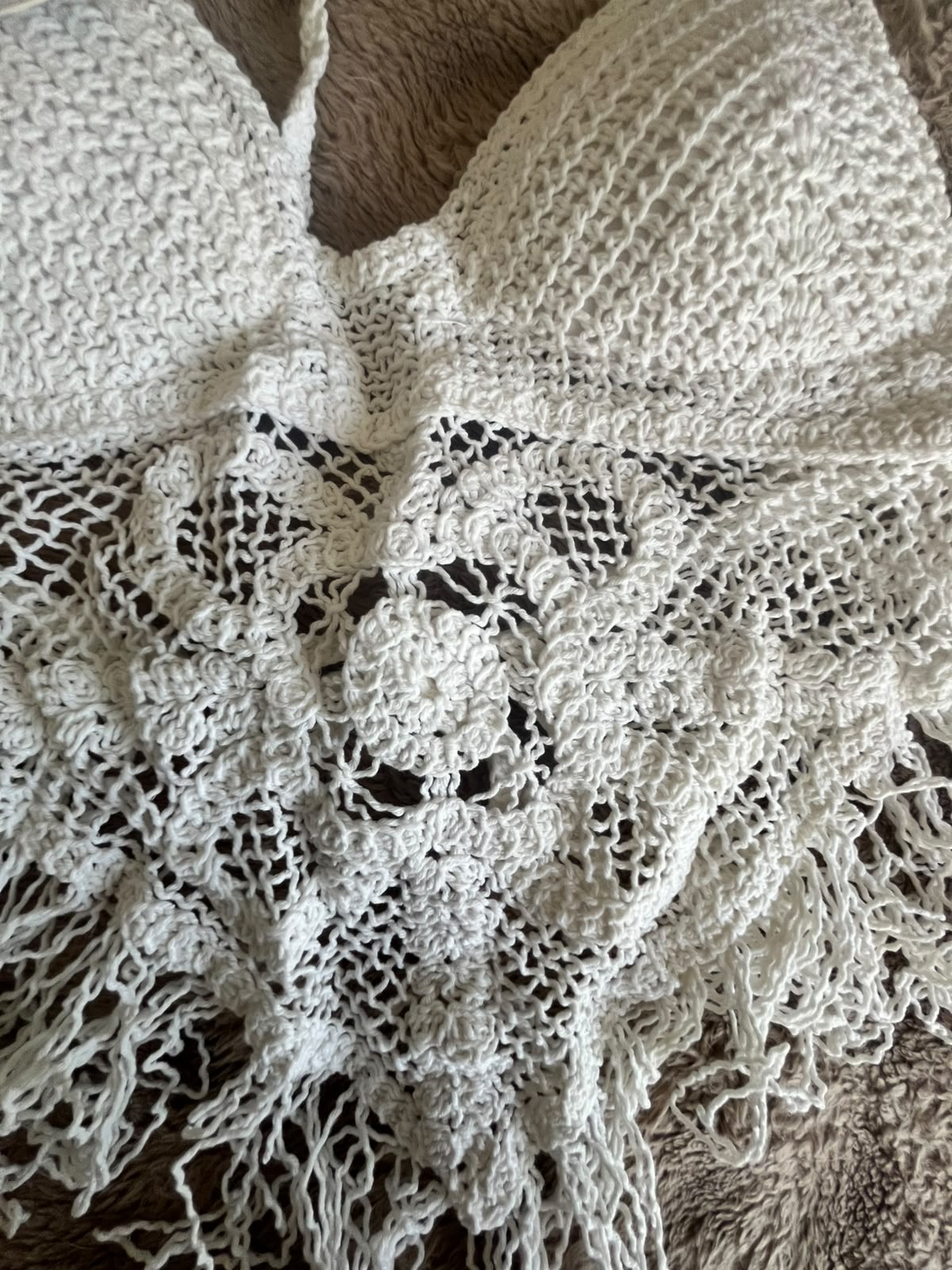White Boho Crochet Halter Top with Fringe